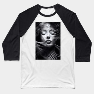 Abstract art of woman with psychedelic lines of light silver, and dark hues Baseball T-Shirt